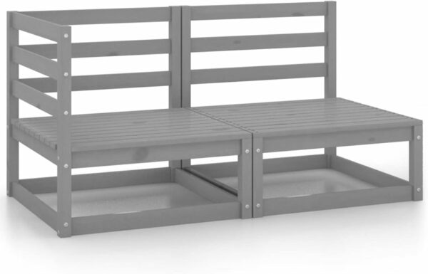 Camerina Salon de Jardin 2 pcs Gris Bois de pin Massif,Mobilier Jardin,Banquette Exterieur,Salon Terrasse,Salons De Jardin