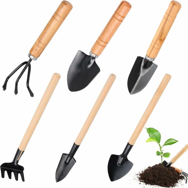 Bohrma 6 Pcs Mini Outils de Jardin avec Manche en Bois Kit Jardinage Mini Outils de Jardin Kit Ensemble Outils Jardinage en Acier Lnoxydable Kits d'outils de Jardinage Outils de Jardinage pour Balcon