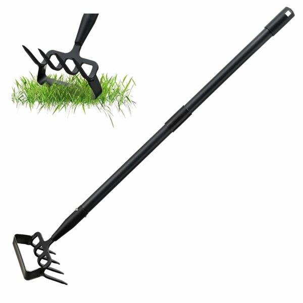 Houe de Jardin avec Râteau, Serfouette Binette Trident de Jardin pour Labourer et Désherber Le Sol, Cultivateur de Jardinage Manuel, Largeur 157cm Réglable