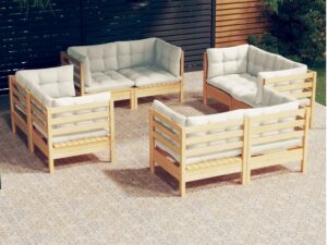 Camerina Salon de Jardin 8 pcs avec Coussins crème Bois de pin,Mobilier D'Extérieur,Salon De Jardin Modulable,Salon Exterieur