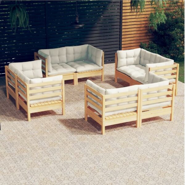 Camerina Salon de Jardin 8 pcs avec Coussins crème Bois de pin,Mobilier D'Extérieur,Salon De Jardin Modulable,Salon Exterieur