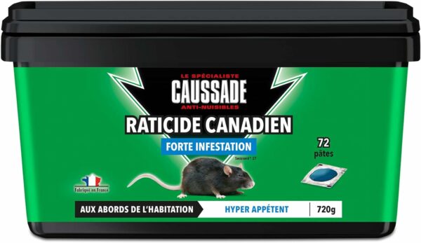 CAUSSADE CARPT720 Raticide Canadien - Fortes Infestations - 72 pâtes - Lieux Secs - Lieux Humides - Hyper Appètent - Fabriqué en France