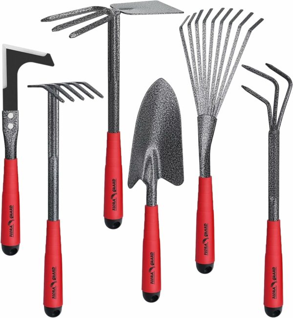 FLORA GUARD Outils de Jardin, Ensemble d'outils de Jardin 6 pièces, des Outils à Main de Jardin avec têtes en Acier à Haute teneur en Carbone