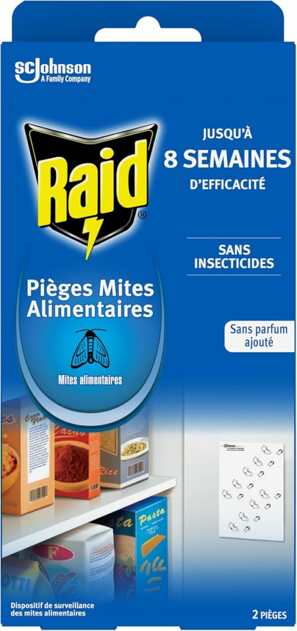 Raid Piège Mites Alimentaires - Piège Anti-Mites - Sans Insecticides - Jusqu'à 8 Semaines d'Efficacité - 2 Pièges