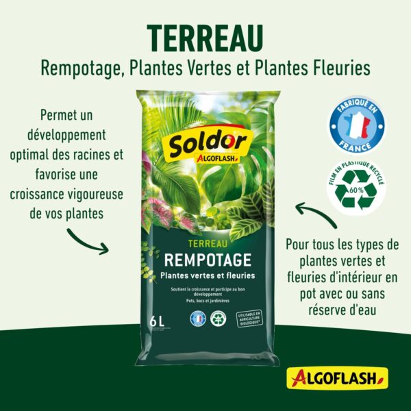 ALGOFLASH Terreau Rempotage Plantes Vertes et Plantes Fleuries – Image 3