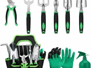 Ensemble d'outils de Jardin, Outils de Jardin en Aluminium 10 pièces avec Sac de Jardin, Gants de toilettage de Jardin, débroussailleuse, Pelle de Jardin, fête des mères de Jardin Hommes Femmes