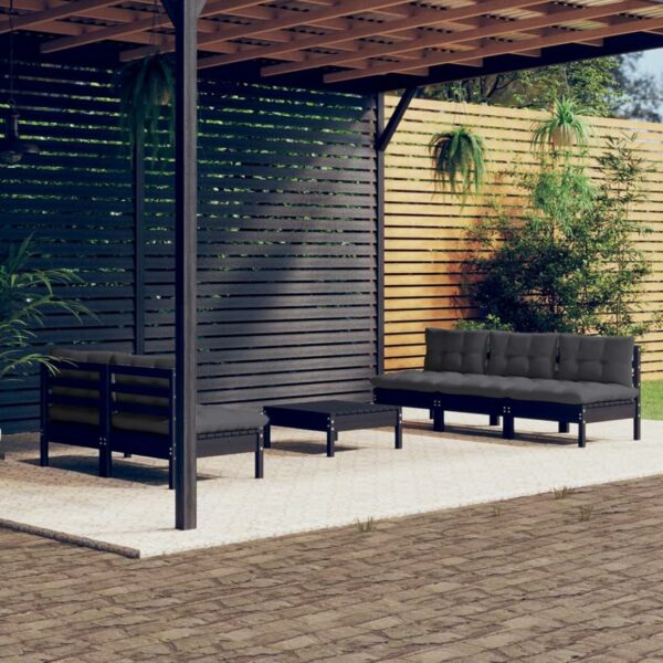 Camerina Salon de Jardin 6 pcs avec Coussins Anthracite Bois de pin,Meuble Balcon,Destockage Mobilier De Jardin,Table De Jardin en Resine