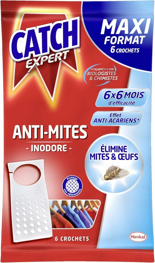 CATCH Expert Mites - 6 Crochets (120 g) - Anti-Mites Textiles - 6 mois de protection par crochet (6 crochets - lot de 1)