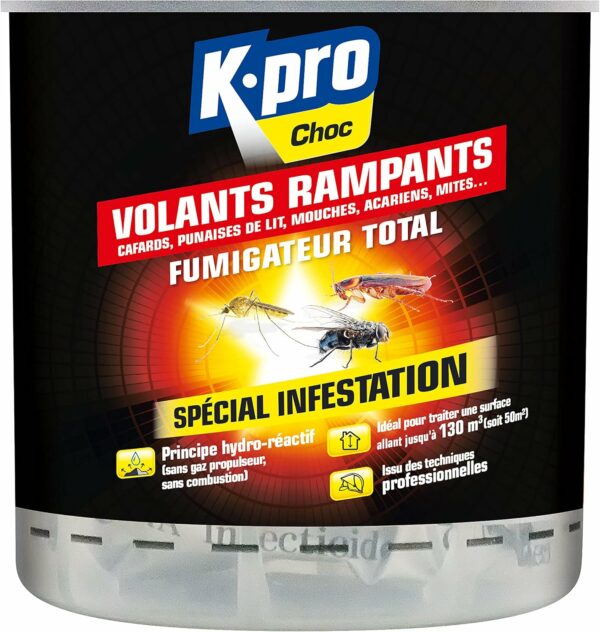 K.PRO Choc - Fumigateur Total - Élimine Tous Les Insectes Volants & Rampants - Spécial Infestation - Action Radicale - Technique Professionnelle - Pour 130m3-10g