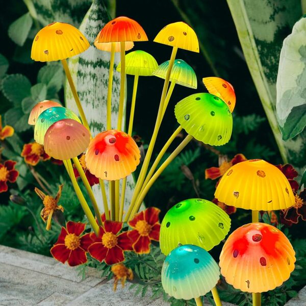 Kohlrabi Lot de 8 lampes solaires de jardin en forme de champignon étanches pour décoration de cour, porche, terrasse, arrière-cour, 6 couleurs champignon – Image 9