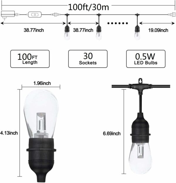 Bomcosy LED Guirlande Guinguette Coloré, S14 30M RGBW Guirlande Lumineuse Extérieure et Intérieure,IP65 étanche,30+2 Dimmable Ampoules pour Jardin,Magasin,Terrasse,Salon,Chambre,Blanc Chaud 2700K – Image 6