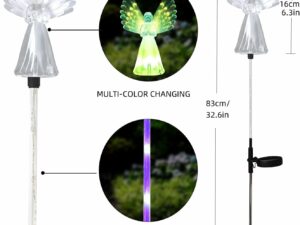 Lot de 2 Lampes solaires en Forme d'ange, lumières solaires sur Piquet de Jardin, lumières décoratives Multicolores pour cimetière, Tombe, Cour, terrasse, décoration extérieure, Cadeaux commémoratifs