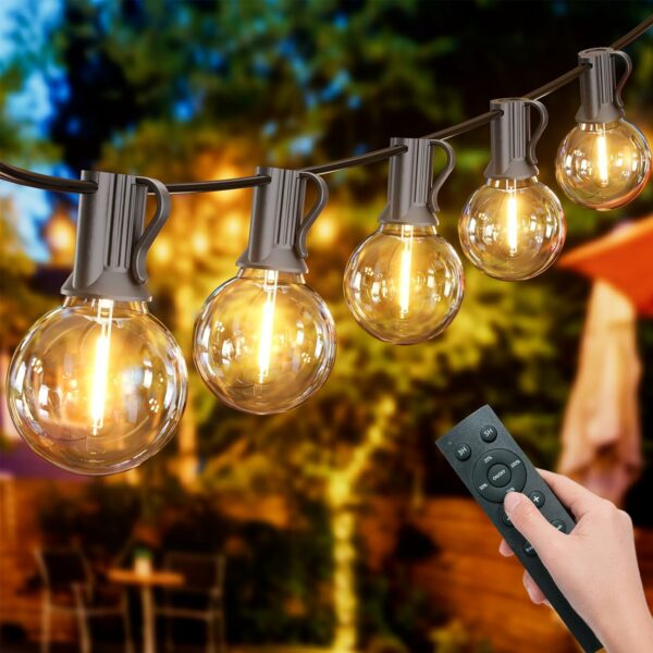 Yuusei Guirlande Guinguette Exterieur Télécommande, 60M Guirlande Lumineuse de 100+4 G40 LED Ampoules Guirlande Guinguette Raccordable Étanche pour Jardin Patio Café Parti Terrasse, Blanc Chaud