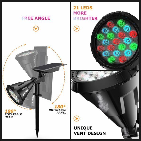 XTGTP Spot solaire de couleur pour extérieur, 21 LED à changement de couleur, décorations d'Halloween et de Noël, IP67, étanche RVB, décoration pour allée, jardin, piscine, patio, arbre – Image 7