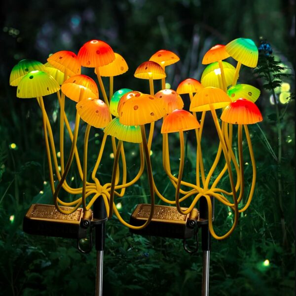 Kohlrabi Lot de 8 lampes solaires de jardin en forme de champignon étanches pour décoration de cour, porche, terrasse, arrière-cour, 6 couleurs champignon – Image 8