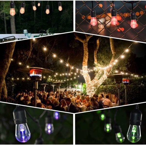 Bomcosy LED Guirlande Guinguette Coloré, S14 30M RGBW Guirlande Lumineuse Extérieure et Intérieure,IP65 étanche,30+2 Dimmable Ampoules pour Jardin,Magasin,Terrasse,Salon,Chambre,Blanc Chaud 2700K – Image 4