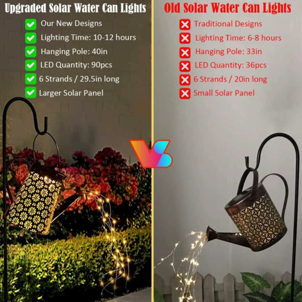 Lampes solaires d'extérieur pour cour, arrosoir solaire avec lumières en cascade, lumières solaires de jardin pour terrasse, jardin, décoration solaire, lumières d'allée, décoration d'extérieur pour – Image 6