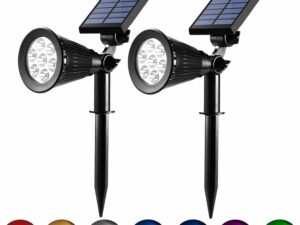 Lot de 2 spots solaires d'extérieur étanches 7 LED multicolores pour terrasse, cour, pelouse 2 modèles (couleurs changeantes et fixes)