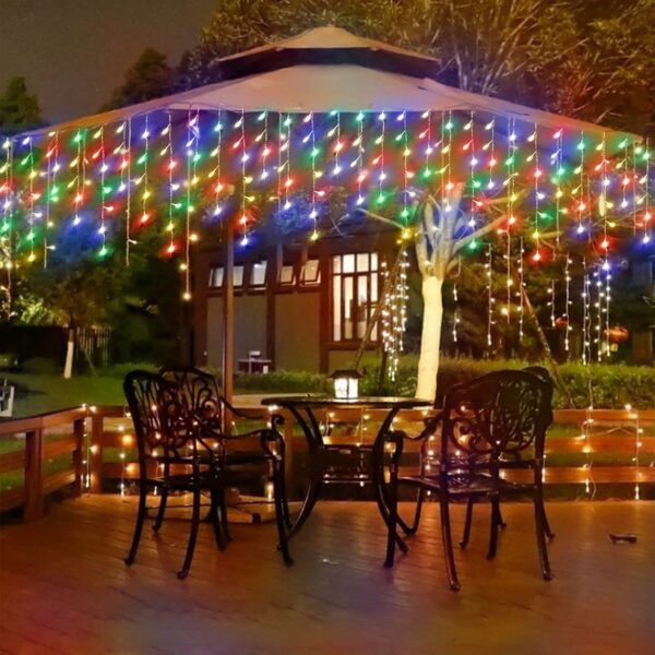 Janchs Guirlande lumineuse solaire de Noël 304 LED multicolores, 8 modes, étanche, alimentée par l'énergie solaire pour sapin de Noël, terrasse, cour, jardin, fête de mariage, maison, avant-toit – Image 5