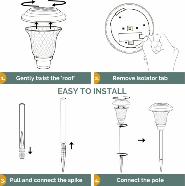 GIGALUMI Lot de 8 lampes solaires pour allée, jardin, extérieur, blanc chaud, étanche, pour cour, terrasse, paysage, allée (marron) – Image 7