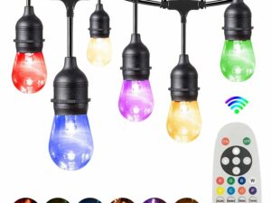 Bomcosy LED Guirlande Guinguette Coloré, S14 30M RGBW Guirlande Lumineuse Extérieure et Intérieure,IP65 étanche,30+2 Dimmable Ampoules pour Jardin,Magasin,Terrasse,Salon,Chambre,Blanc Chaud 2700K