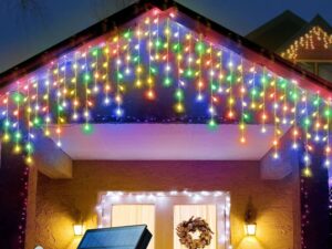 Janchs Guirlande lumineuse solaire de Noël 304 LED multicolores, 8 modes, étanche, alimentée par l'énergie solaire pour sapin de Noël, terrasse, cour, jardin, fête de mariage, maison, avant-toit