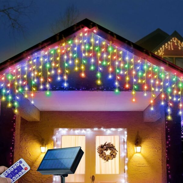 Janchs Guirlande lumineuse solaire de Noël 304 LED multicolores, 8 modes, étanche, alimentée par l'énergie solaire pour sapin de Noël, terrasse, cour, jardin, fête de mariage, maison, avant-toit