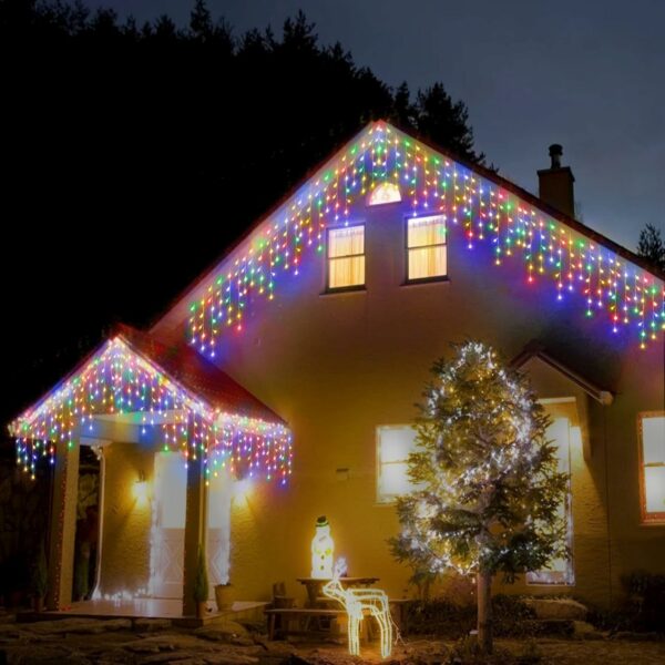 Janchs Guirlande lumineuse solaire de Noël 304 LED multicolores, 8 modes, étanche, alimentée par l'énergie solaire pour sapin de Noël, terrasse, cour, jardin, fête de mariage, maison, avant-toit – Image 4