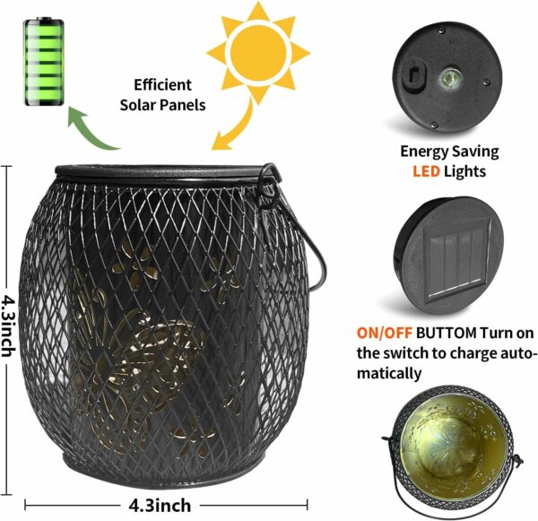 Lot de 2 lanternes solaires d'extérieur à suspendre : IP65 étanches - Lanterne solaire décorative pour table, allée, patio, allée, jardin (papillon) – Image 4