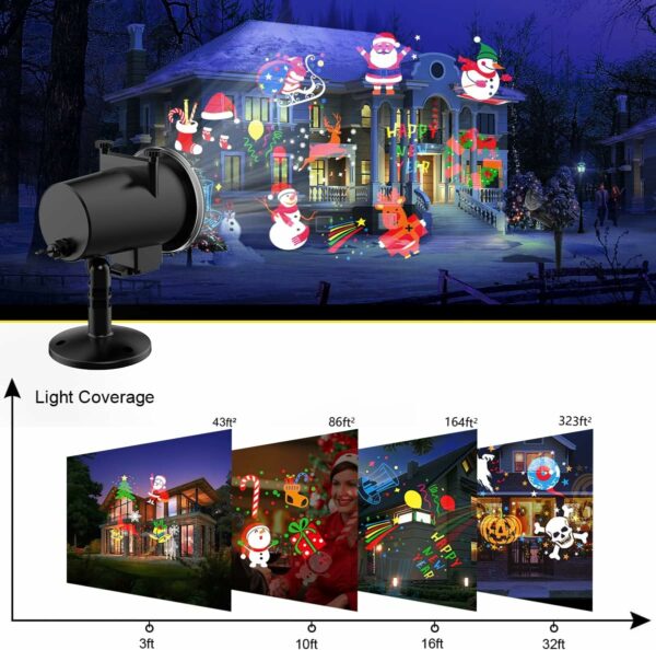 Projecteur de lumière pour Noël, Halloween, extérieur avec télécommande, 16 diapositives HD, projecteur de lumière LED étanche pour intérieur, Halloween, Noël, mariage, jardin, paysage – Image 7