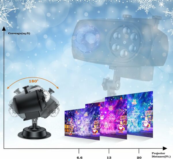 Projecteur de Noël pour Halloween, lumière extérieure avec flocon de neige sur le thème de Noël, décorations de jardin avec 14 diapositives, 10 couleurs, 8 images, projecteur de vacances avec – Image 4