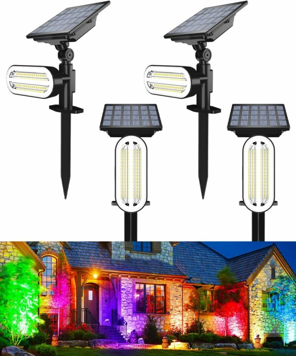 HAARAY Lot de 4 spots solaires d'extérieur étanches à changement de couleur, lampes solaires de jardin, marche/arrêt automatiques, pour l'extérieur, multicolore