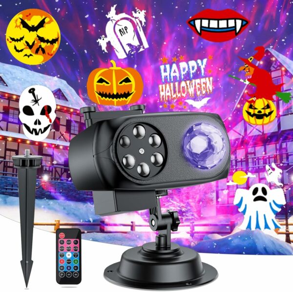 Projecteur de Noël pour Halloween, lumière extérieure avec flocon de neige sur le thème de Noël, décorations de jardin avec 14 diapositives, 10 couleurs, 8 images, projecteur de vacances avec