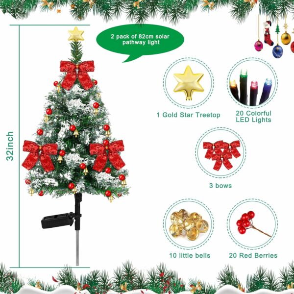 Mukum Lot de 2 lampes solaires pour sapin de Noël - 81,3 cm - Étanche - Pour jardin, cour, jardin, décorations de Noël – Image 2