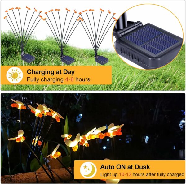 Demiwise Lot de 4 lampes solaires de jardin, 8 LED, lampes solaires en forme d'abeille, étanches, lampes solaires d'extérieur décoratives pour cour, terrasse, allée, décoration de jardin, blanc chaud – Image 4