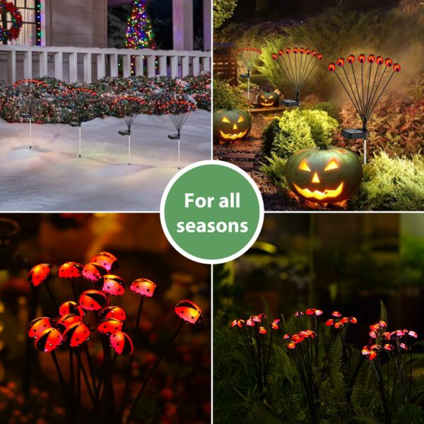 Nacome olar Lot de 4 guirlandes lumineuses d'extérieur en forme de coccinelle pour extérieur - Étanche - Pour décoration de jardin, cour, porche, paysage - Cadeaux pour maman et grand-mère – Image 6