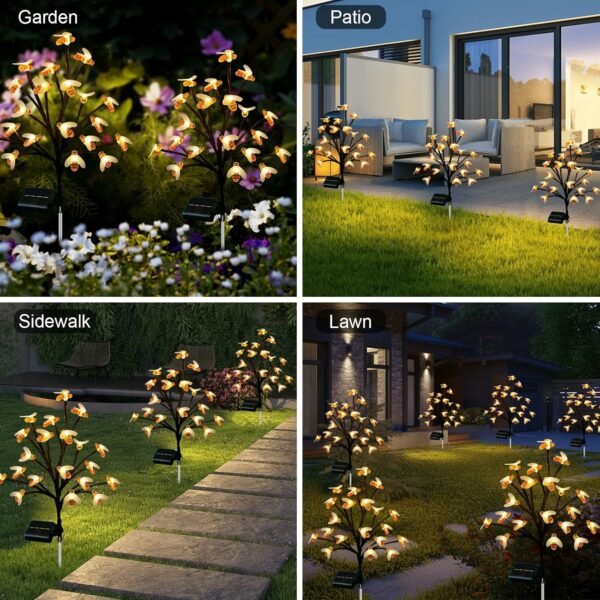 Lot de 2 lampes solaires d'extérieur étanches à 40 LED en forme d'abeille avec 8 modes d'éclairage pour jardin, terrasse, cour, herbe, fête de mariage, décoration de Noël (blanc chaud) – Image 6