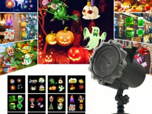 CDOUTSUN Projecteur de lumières d'extérieur pour Halloween, Noël, projecteur de vacances étanche avec 12 motifs de diapositives pour Halloween, Noël, décorations de paysage