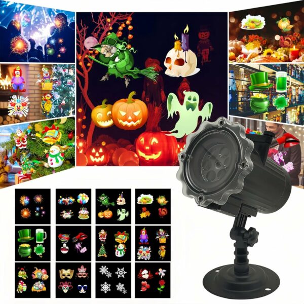 CDOUTSUN Projecteur de lumières d'extérieur pour Halloween, Noël, projecteur de vacances étanche avec 12 motifs de diapositives pour Halloween, Noël, décorations de paysage