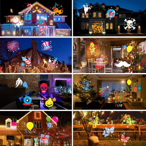 Projecteur de lumière pour Noël, Halloween, extérieur avec télécommande, 16 diapositives HD, projecteur de lumière LED étanche pour intérieur, Halloween, Noël, mariage, jardin, paysage – Image 6