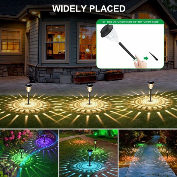 OUOYYO Lot de 6 lampes solaires pour allée, éclairage de jardin plus long, étanchéité IP67, 2 modes d'éclairage et lumières LED haute luminosité pour allée extérieure, décoration de Noël – Image 4