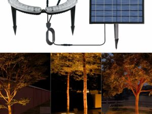 Spot solaire de paysage pour grand arbre et palmier - Super lumineux - 32 LED - 12 000 mAh - Projecteurs de Noël du crépuscule à l'aube - Décoration extérieure - Parc, maison, jardin, fête de Noël en