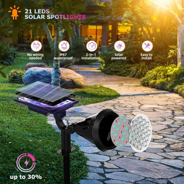 XTGTP Spot solaire de couleur pour extérieur, 21 LED à changement de couleur, décorations d'Halloween et de Noël, IP67, étanche RVB, décoration pour allée, jardin, piscine, patio, arbre – Image 2