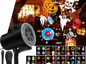 Projecteur de lumière pour Noël, Halloween, extérieur avec télécommande, 16 diapositives HD, projecteur de lumière LED étanche pour intérieur, Halloween, Noël, mariage, jardin, paysage