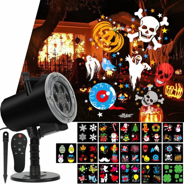 Projecteur de lumière pour Noël, Halloween, extérieur avec télécommande, 16 diapositives HD, projecteur de lumière LED étanche pour intérieur, Halloween, Noël, mariage, jardin, paysage