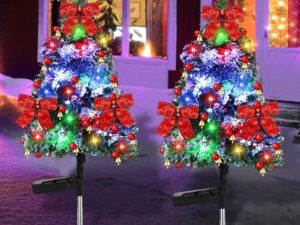 Mukum Lot de 2 lampes solaires pour sapin de Noël - 81,3 cm - Étanche - Pour jardin, cour, jardin, décorations de Noël