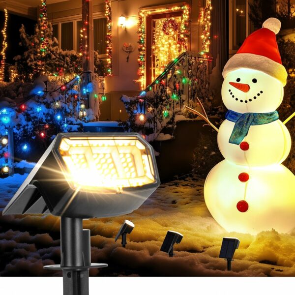 AUDERWIN Lot de 2 spots solaires d'extérieur 63 LED 3 modes d'éclairage, étanchéité IP65, cour, jardin, maison, garage, allée pour décorations de Noël