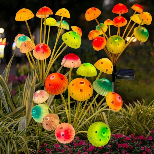 Lot de 2 lampes solaires de jardin en forme de champignon - 24 LED - Étanche - Décoration de jardin pour pelouse, porche, terrasse, arrière-cour - 6 couleurs – Image 2