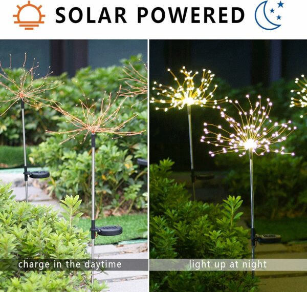 Lot de 4 feux d'artifice solaires d'extérieur - 120 LED - Alimentées par 40 fils de cuivre - Lumière de paysage pour allée, jardin, décoration de Noël (blanc chaud1) – Image 2