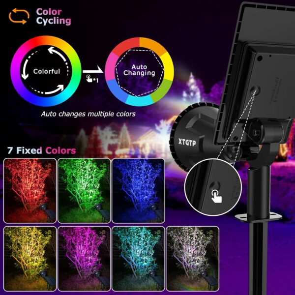 XTGTP Spot solaire de couleur pour extérieur, 21 LED à changement de couleur, décorations d'Halloween et de Noël, IP67, étanche RVB, décoration pour allée, jardin, piscine, patio, arbre – Image 3